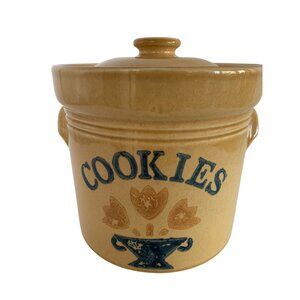 Pfaltzgraff Large Ceramic Cookie Jar Vintage 80s Village Design 7"H x 8" Dia